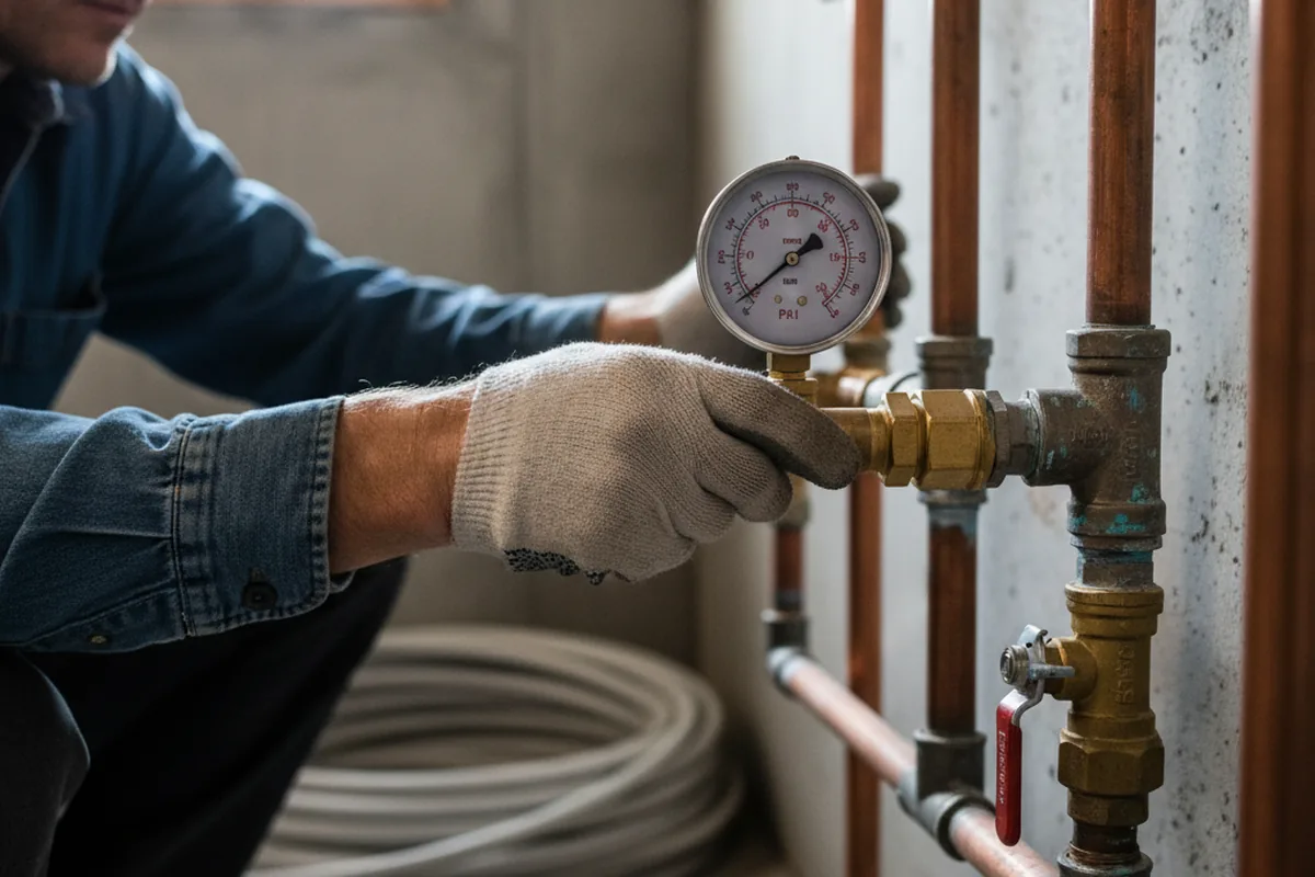 Pressure testing a repaired line during Water Line Repair in Sanbornville